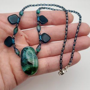 16 Inch 925 Sterling Silver Handmade Nature Scene Glass Pendant Necklace